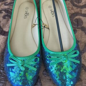 Shimmering Green and Blue Sequin Flats